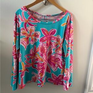 Lilly Pulitzer Vibrant Floral Long Sleeve Top - Pink and Teal Size Medium